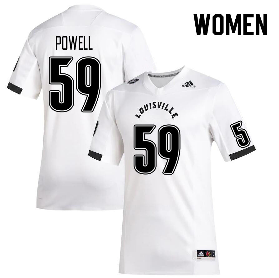 Women #59 Mike Powell Louisville Cardinals College Football Jerseys Stitched Sale-White - Click Image to Close